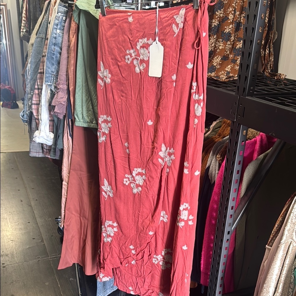 Floral Wrap Skirt - Red soft red